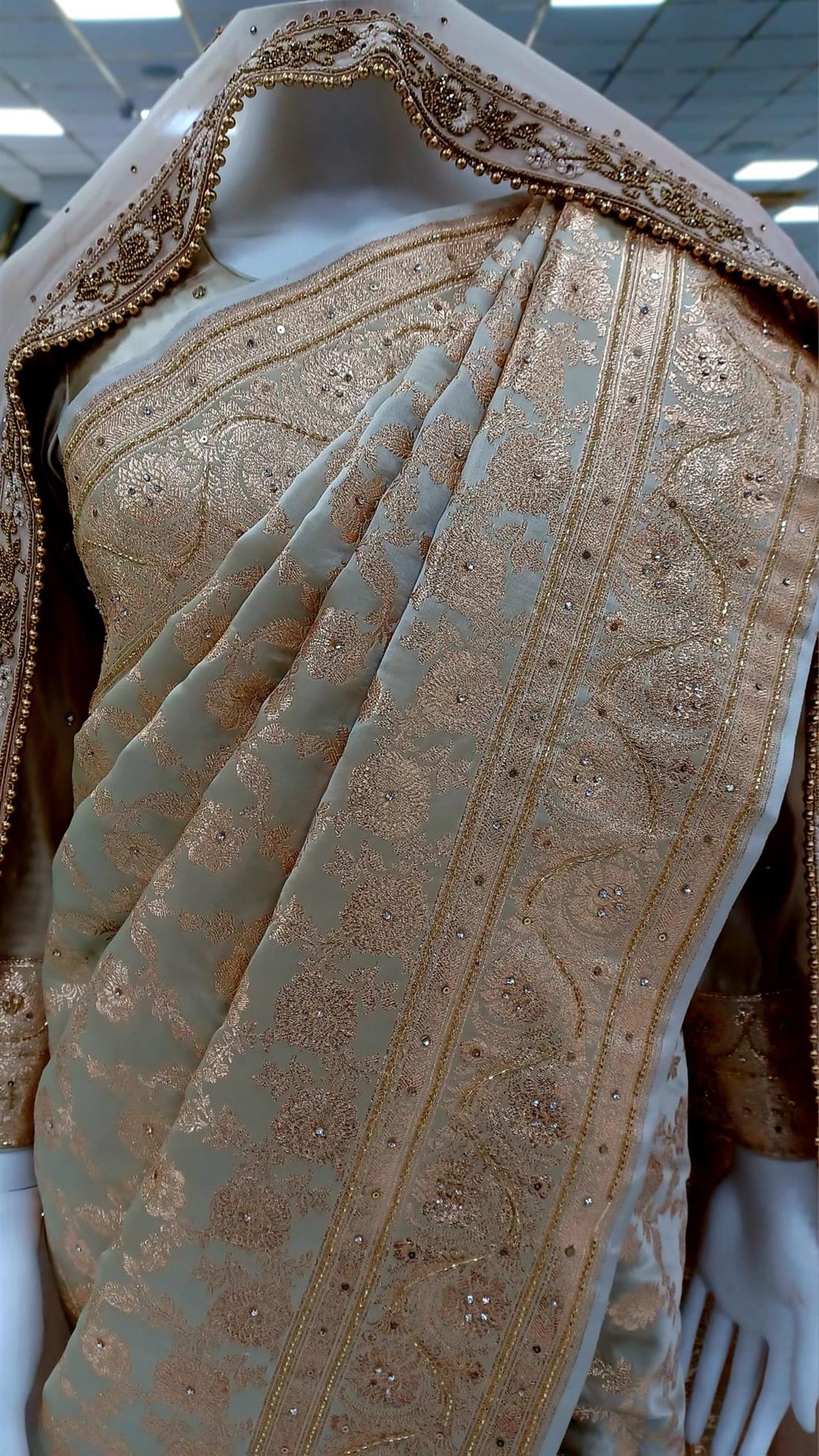 Cream Georgette Kathan Silk Saree.