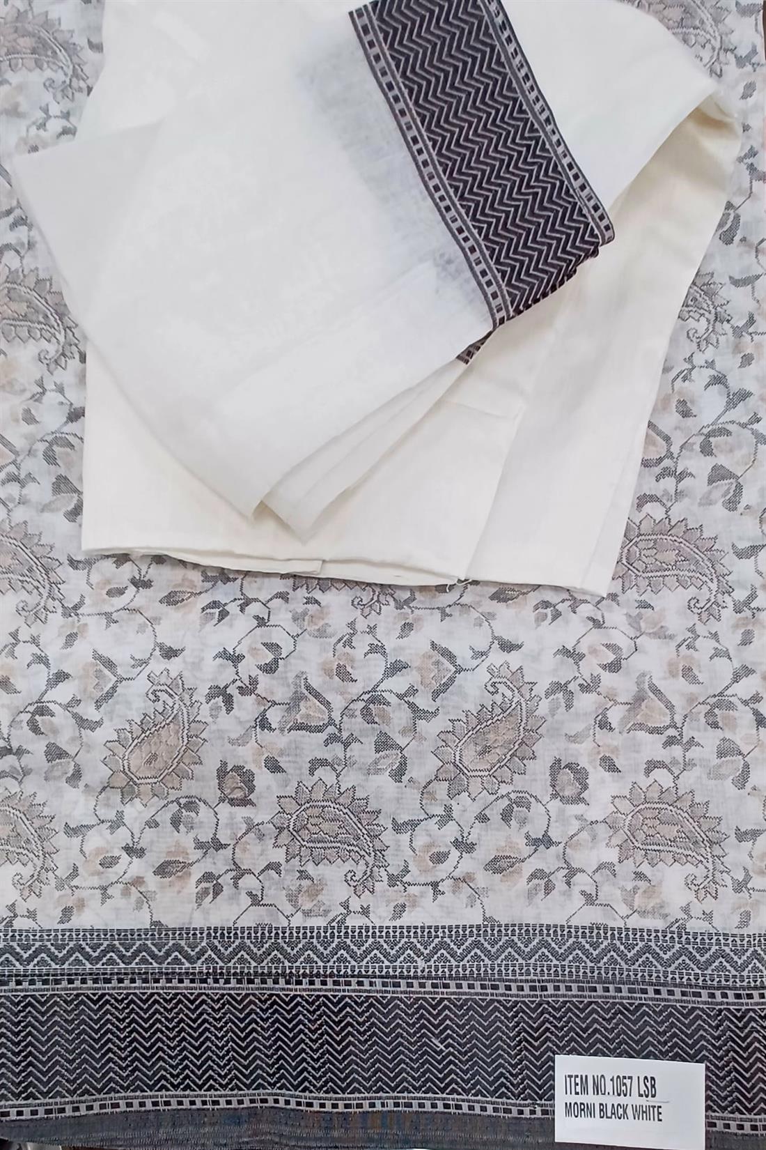 White & Black Cotton Saree.