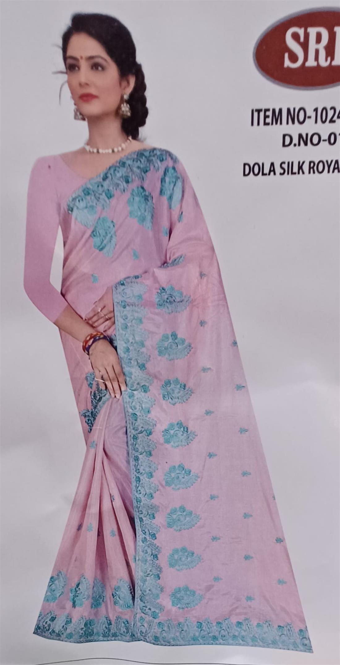 Baby Pink Crape Silk Saree.