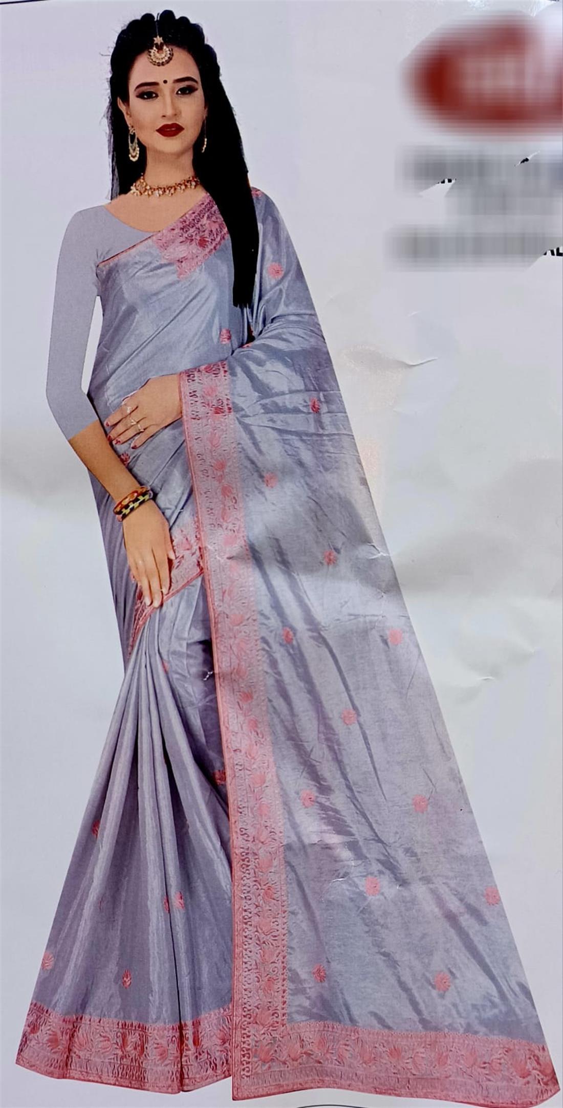 Grey Crape Silk Saree.