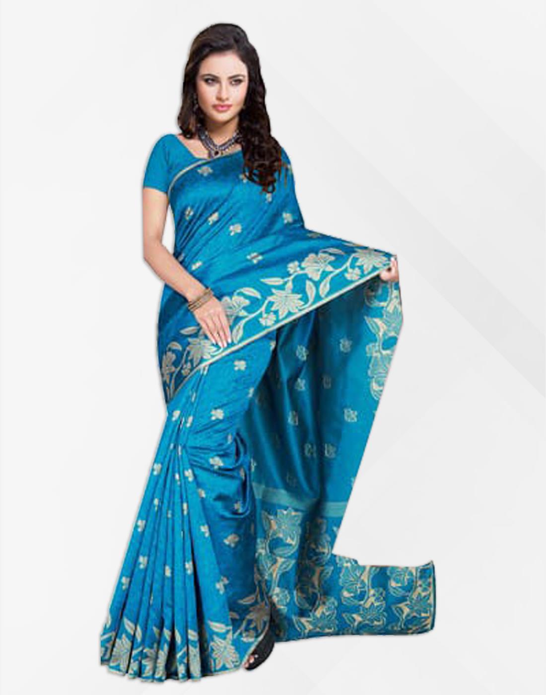 Blue Latest Design Matka Silk Saree with Ready Made Blouse