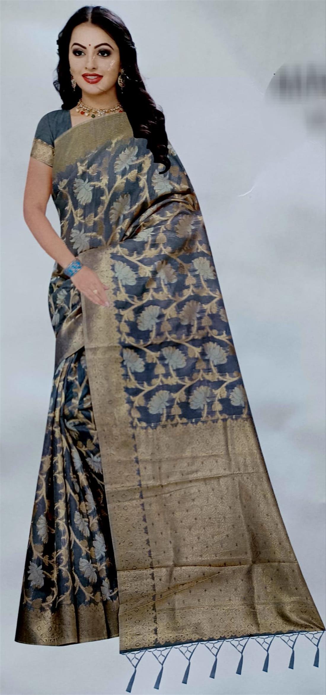 Grey Banarasi Mansi Silk Saree
