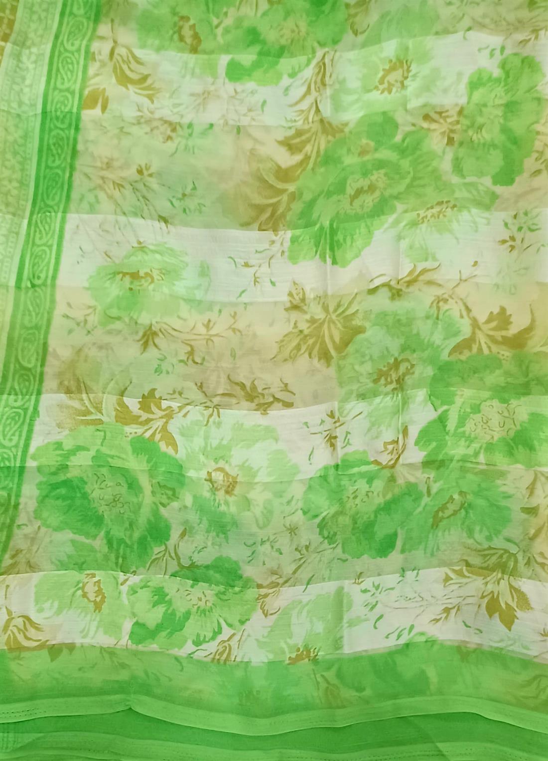 Lime Chiffon Saree Without Blouse.