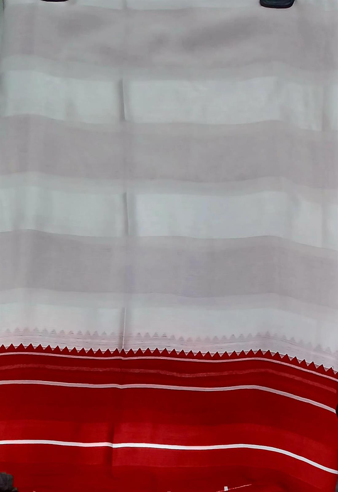 White & Red Chiffon Saree.
