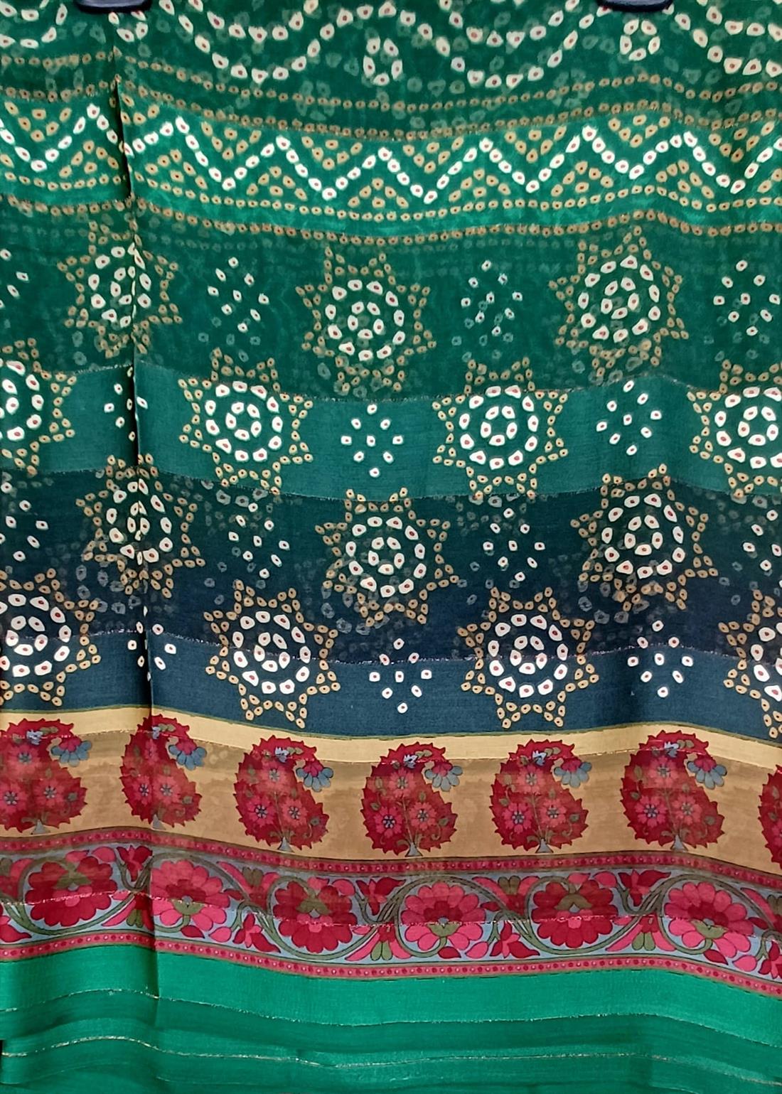 Green & RED Chiffon Chifon Saree.