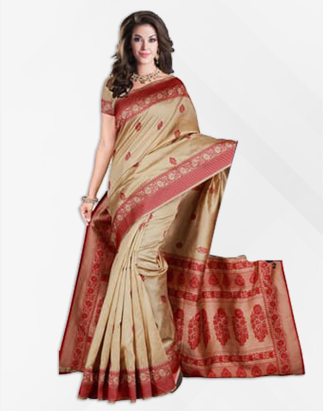 Beige & Maroon Silk Sarees