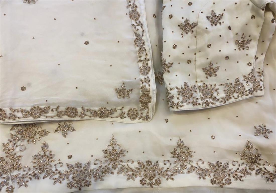 Off White Embroidered Georgette Sarees