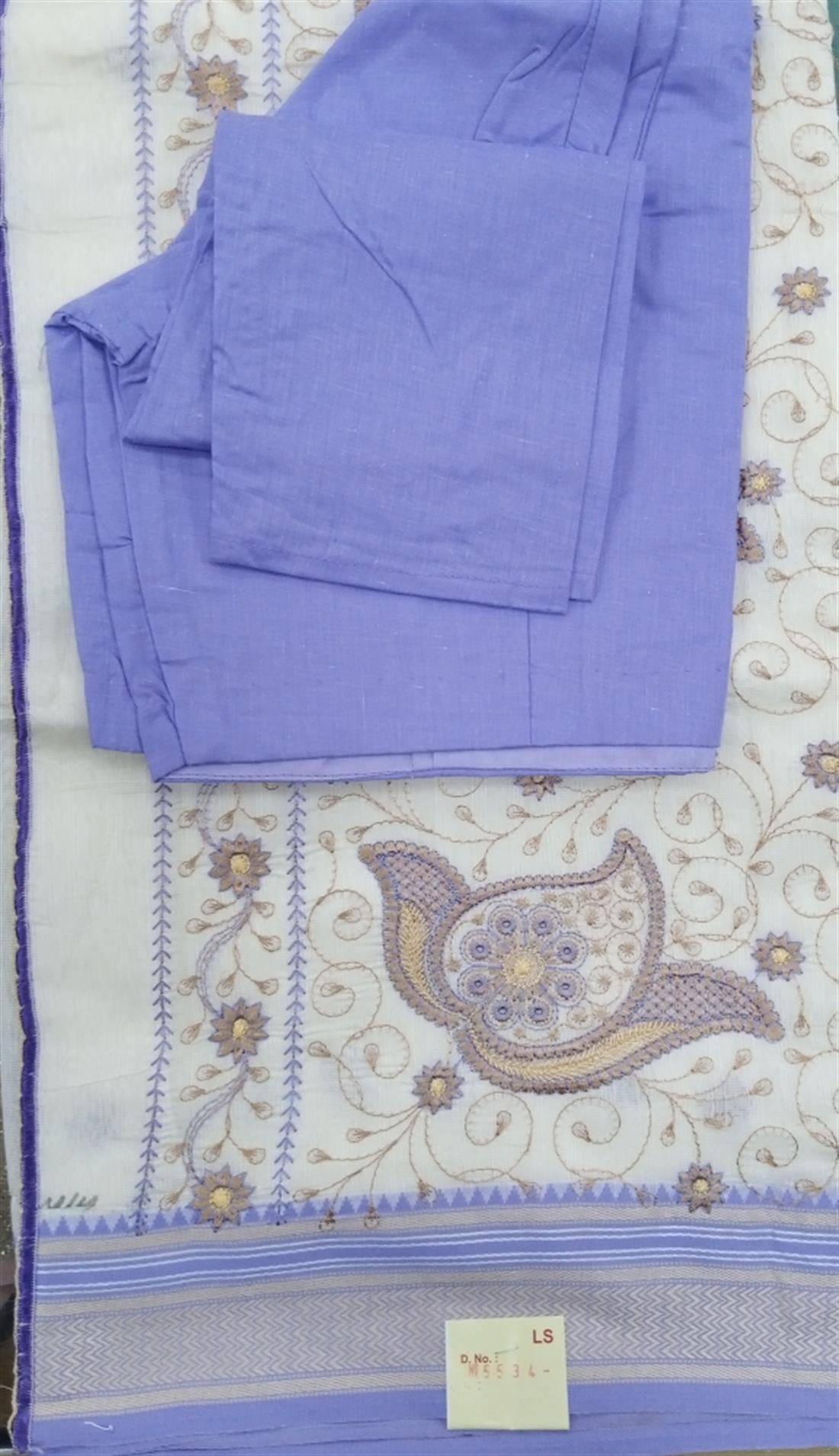 Cream & Lilac Cotton Saree