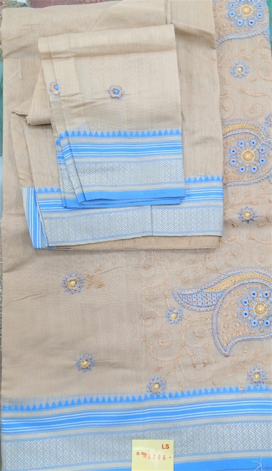 Beige & Blue Cotton Saree