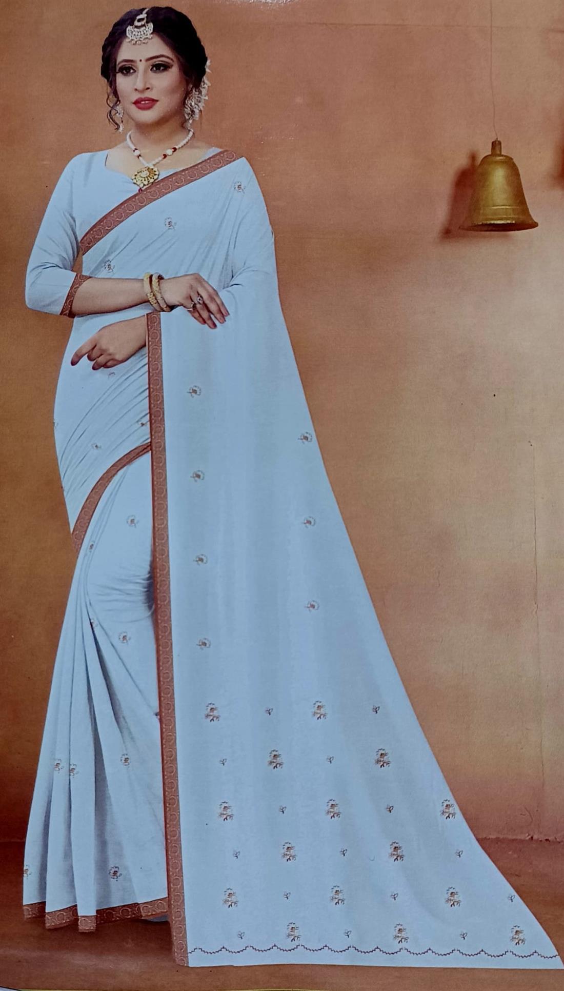 White & Brown Cotton Saree