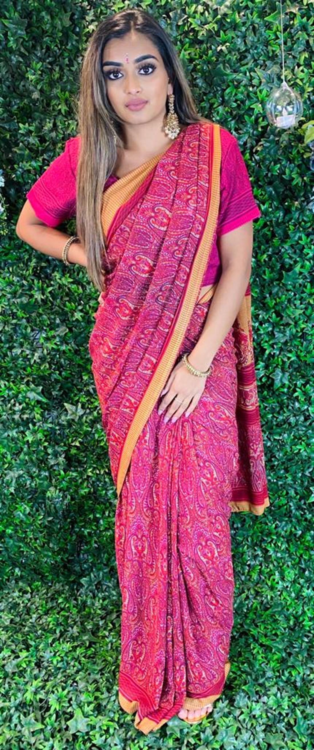 Magenta Pink Printed Georgette Sarees