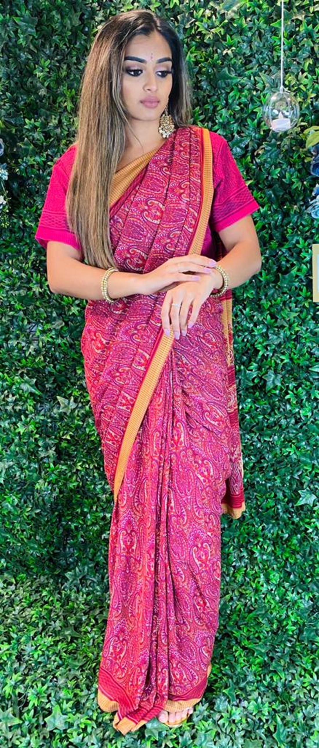 Magenta Pink Printed Georgette Sarees