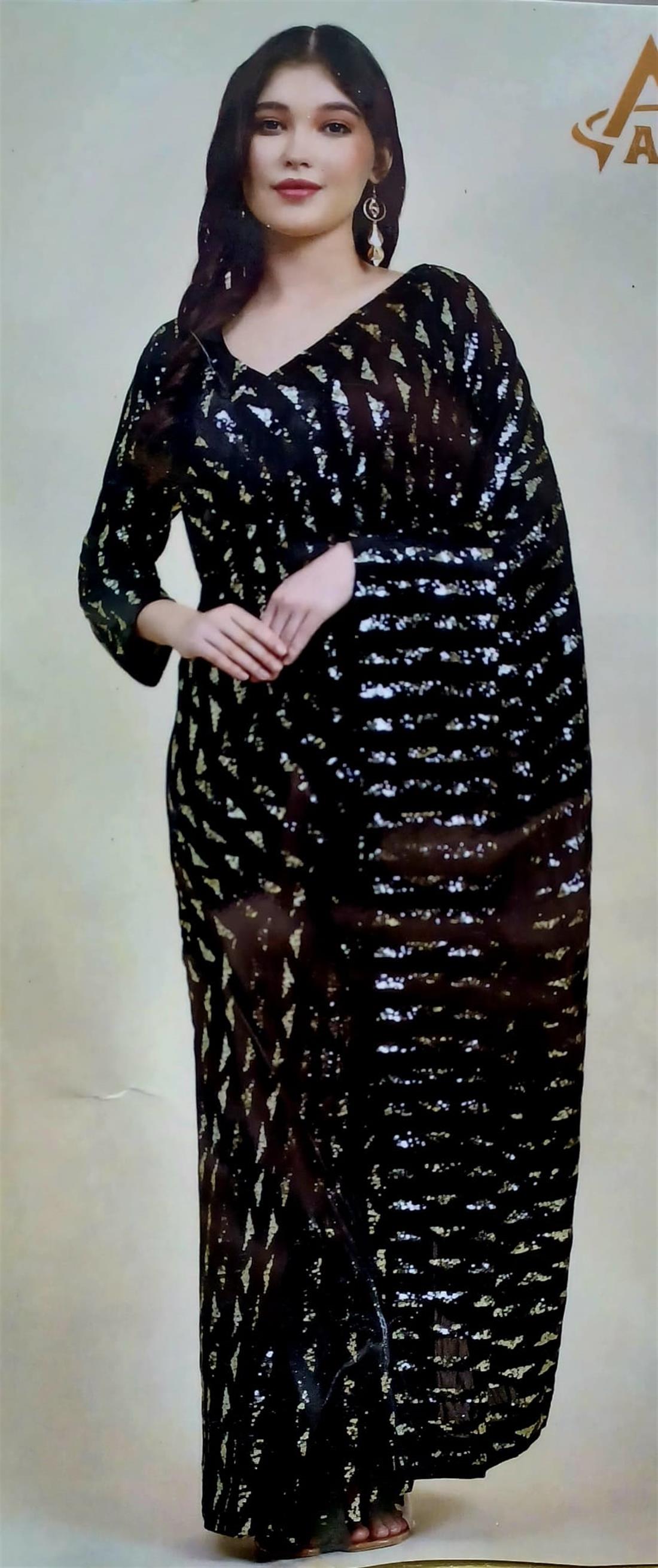 Black Laycra Saree with Sequince Work.
