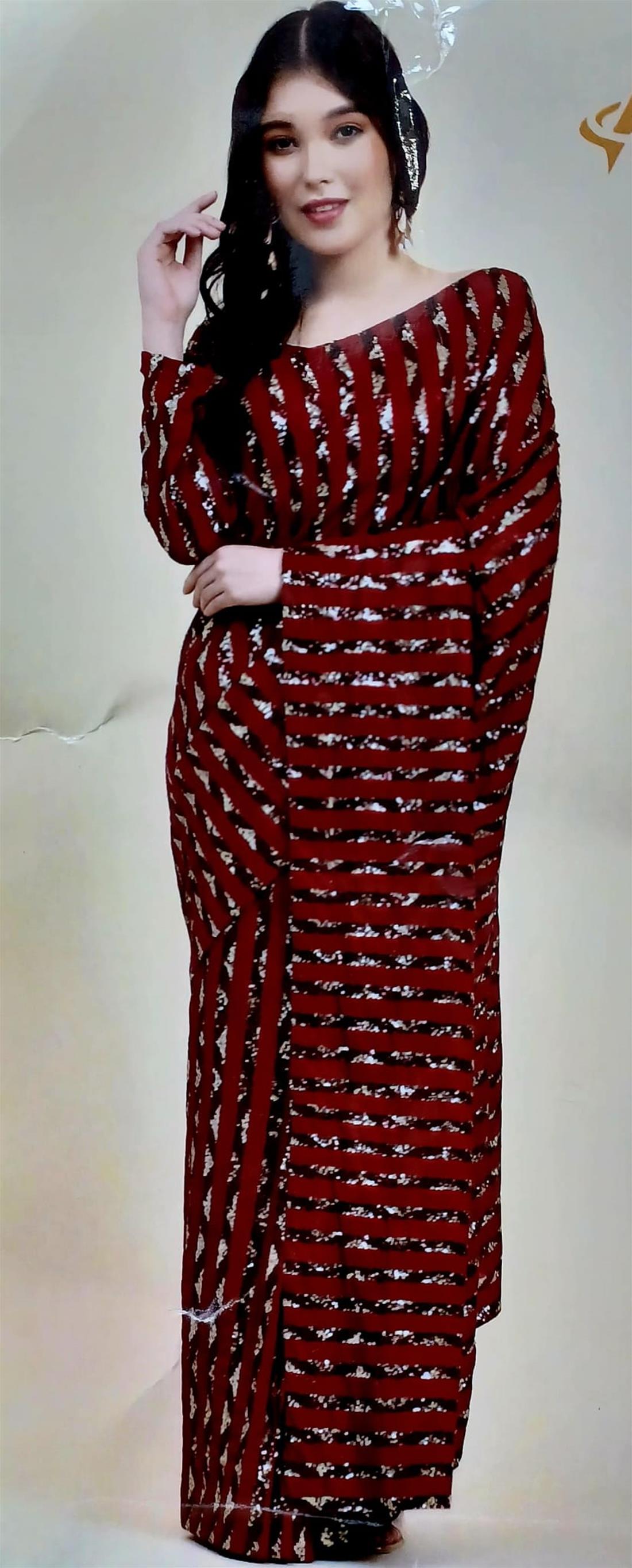 Maroon Laycra Saree with Sequince Work.