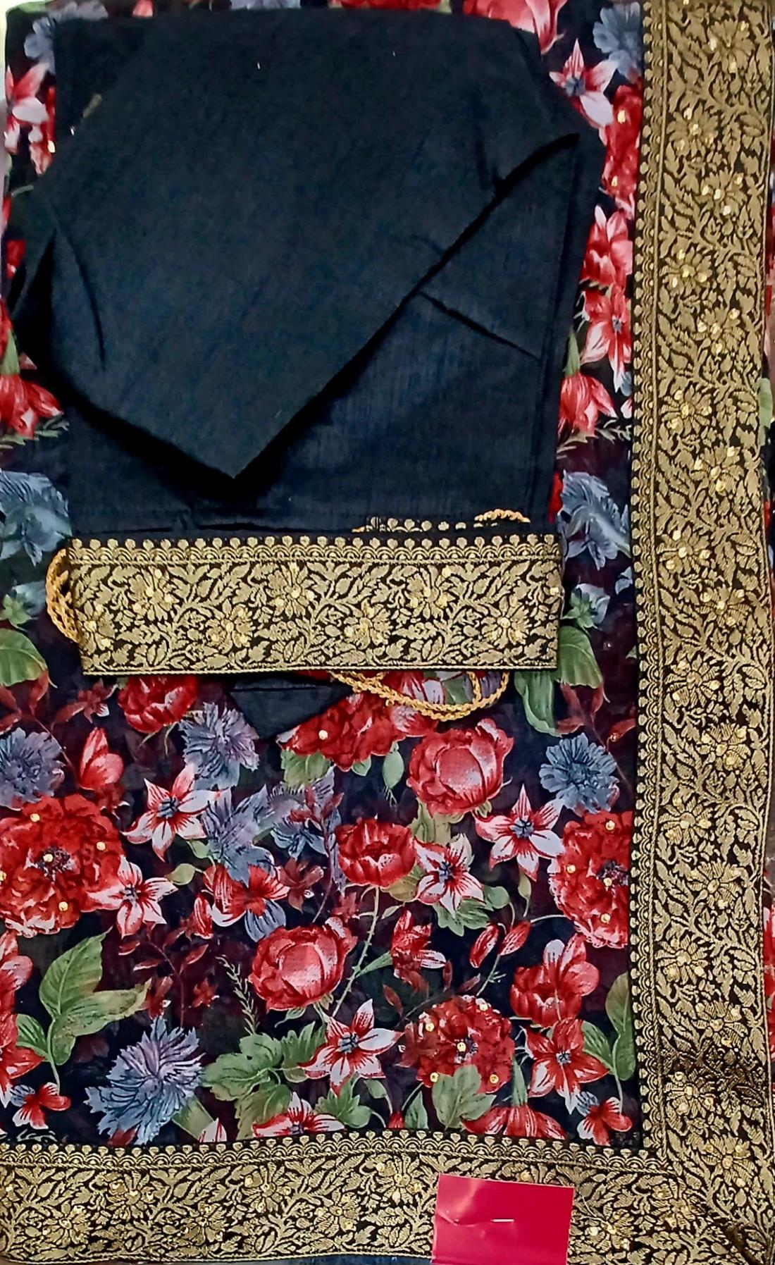 Black Floral Georgette Saree.