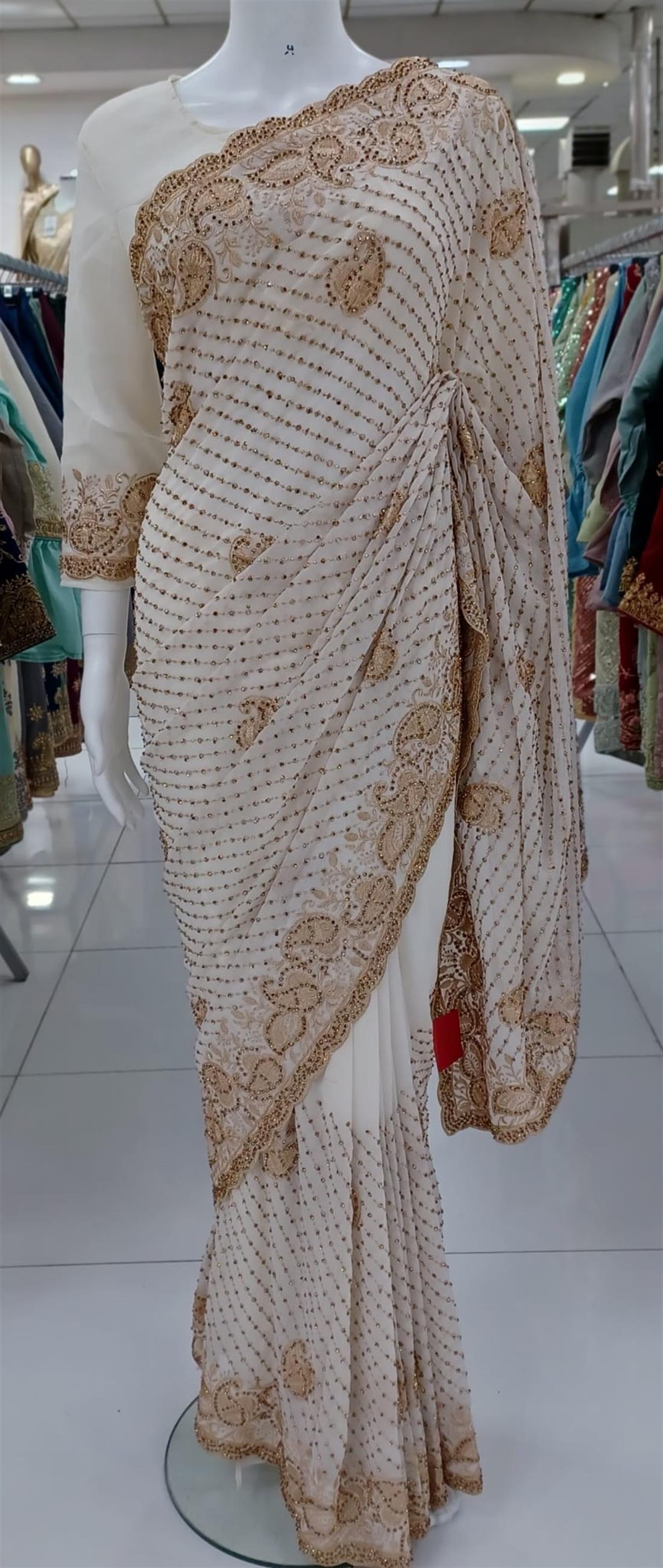 White Zari Georgette Saree.