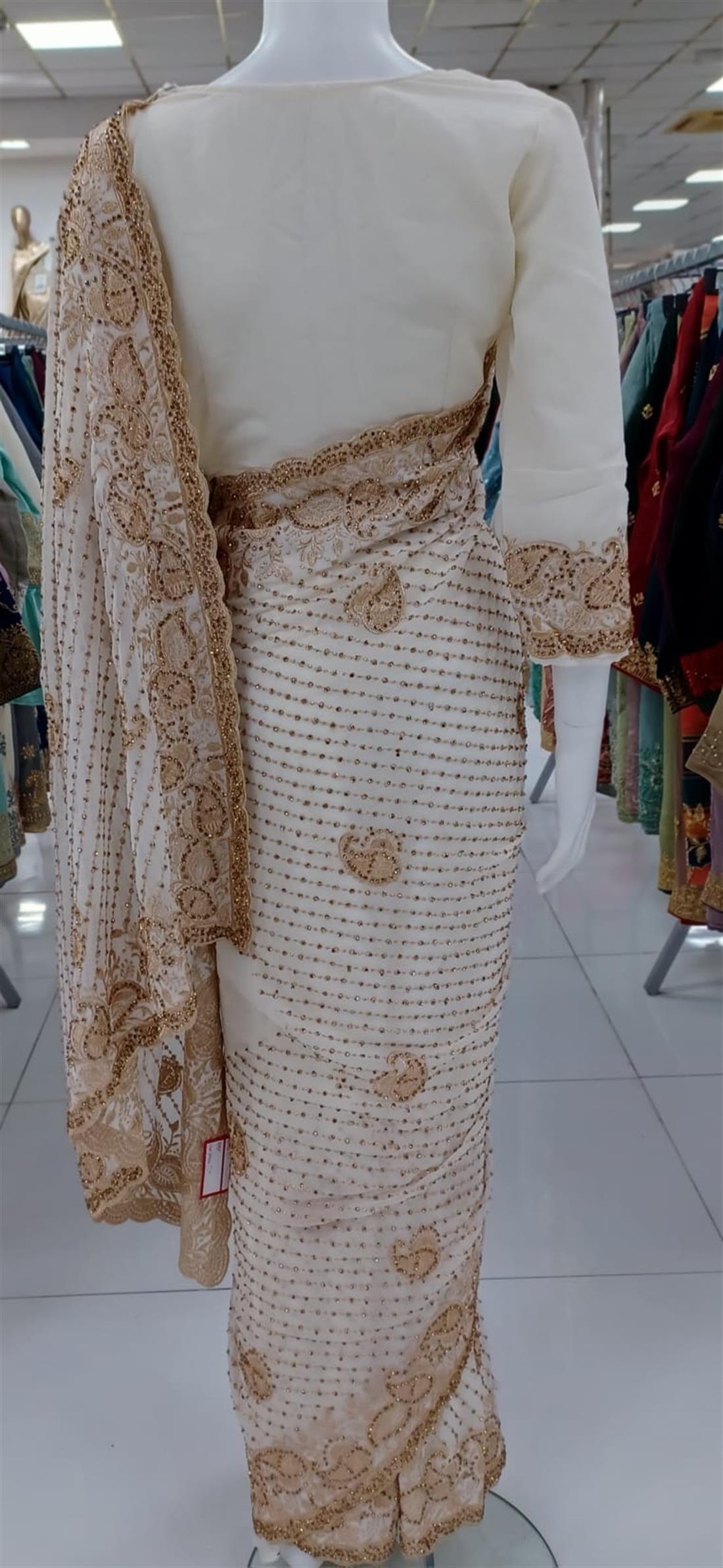 White Zari Georgette Saree.