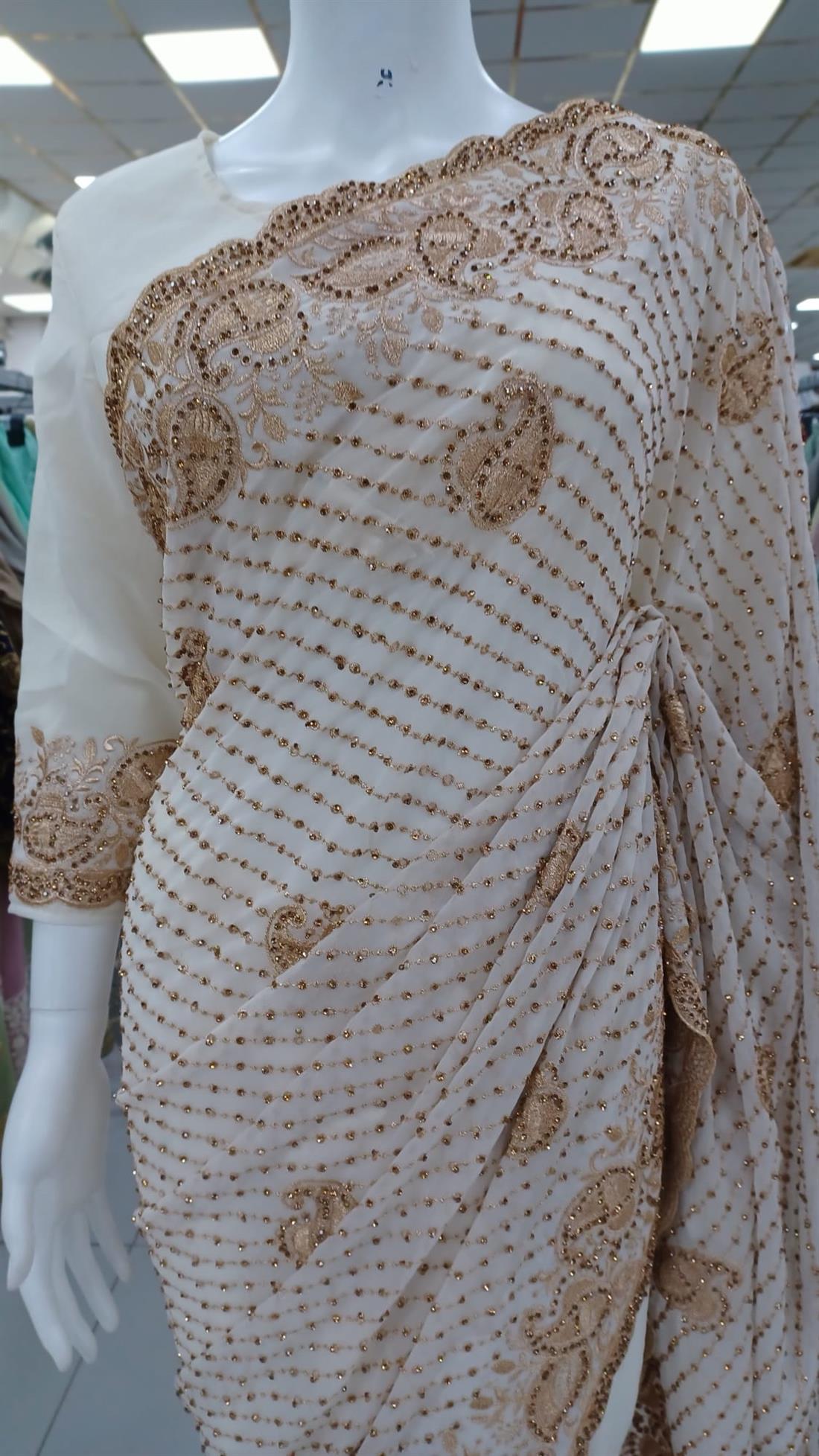 White Zari Georgette Saree.