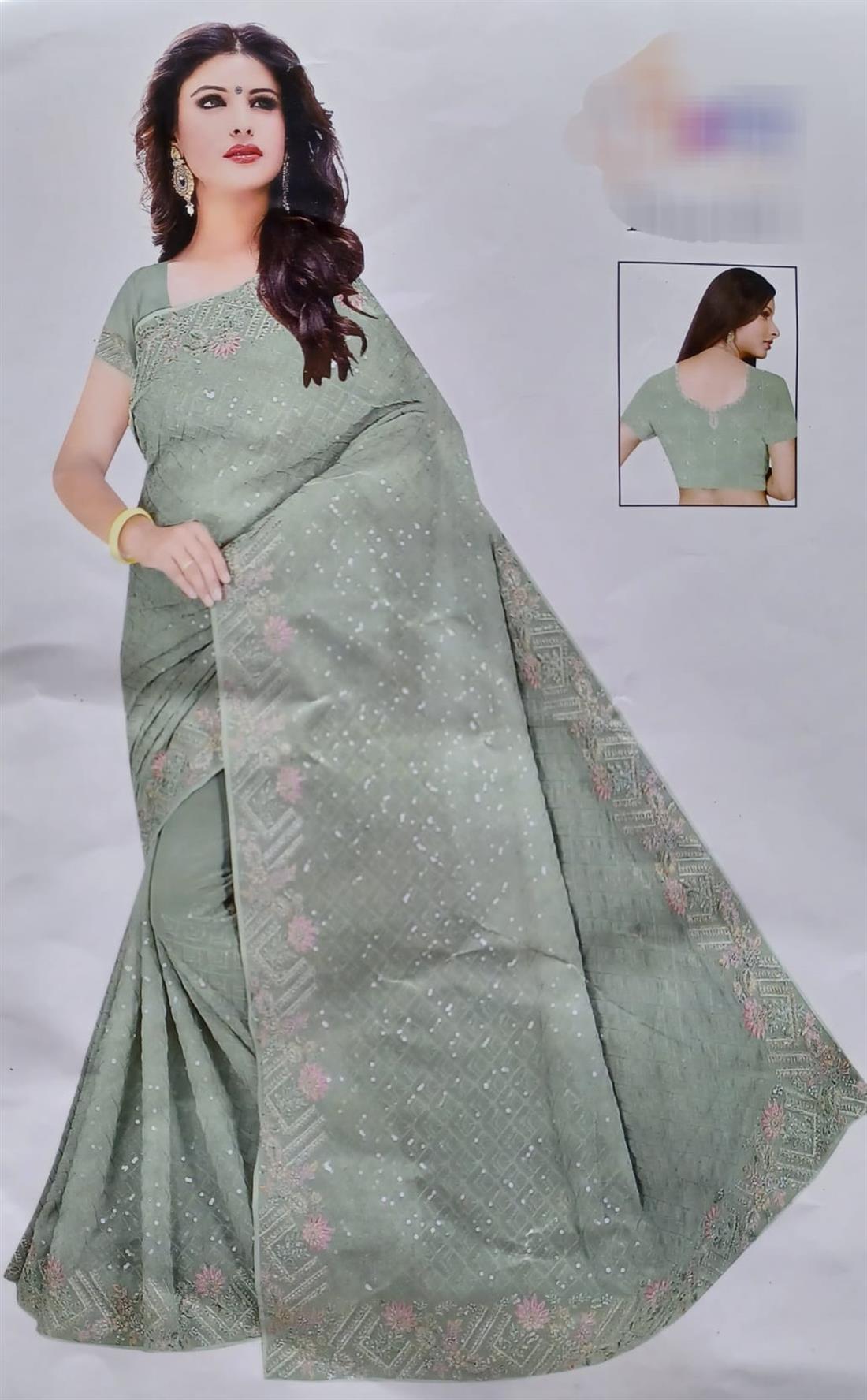Mint Sequinned Georgette Saree