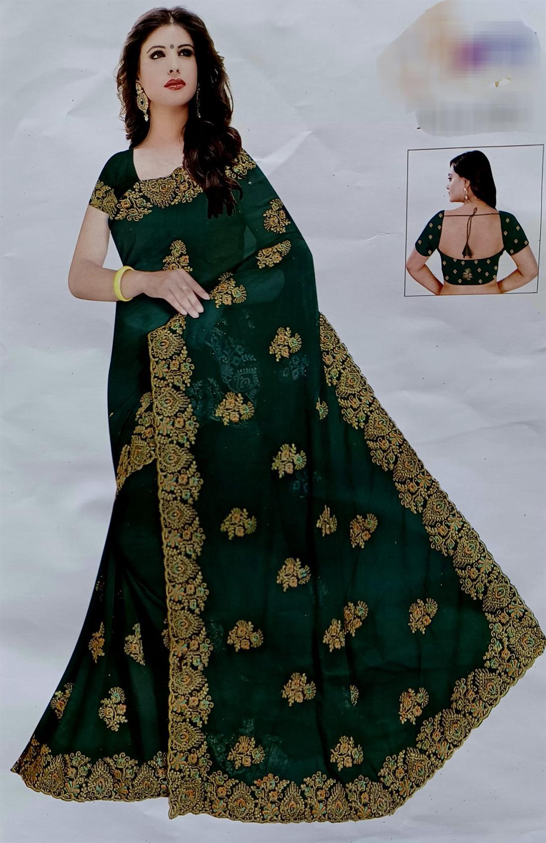 Bottle Green Zari Georgette Saree
