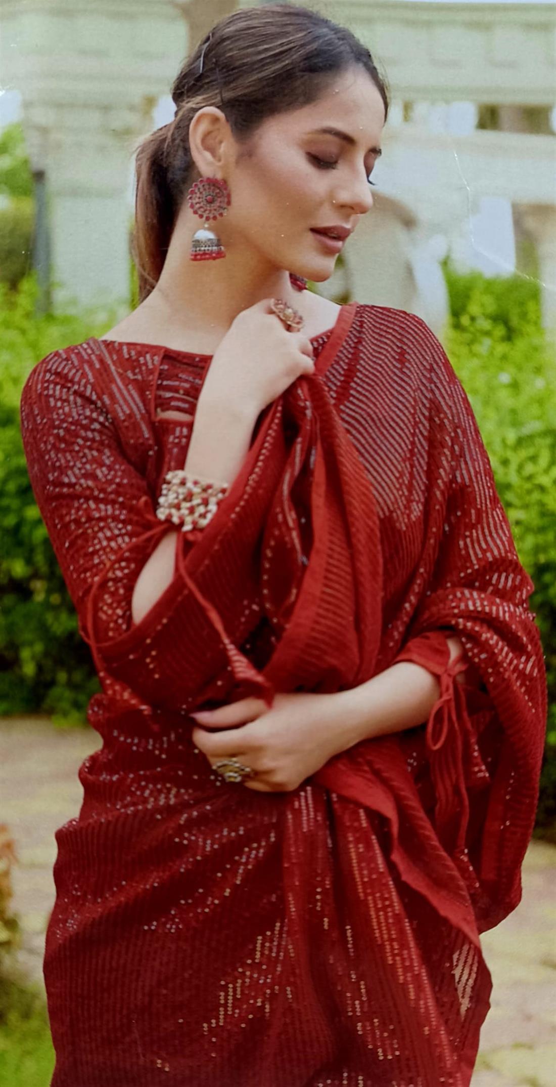 Maroon Sequinned Georgette Sarees