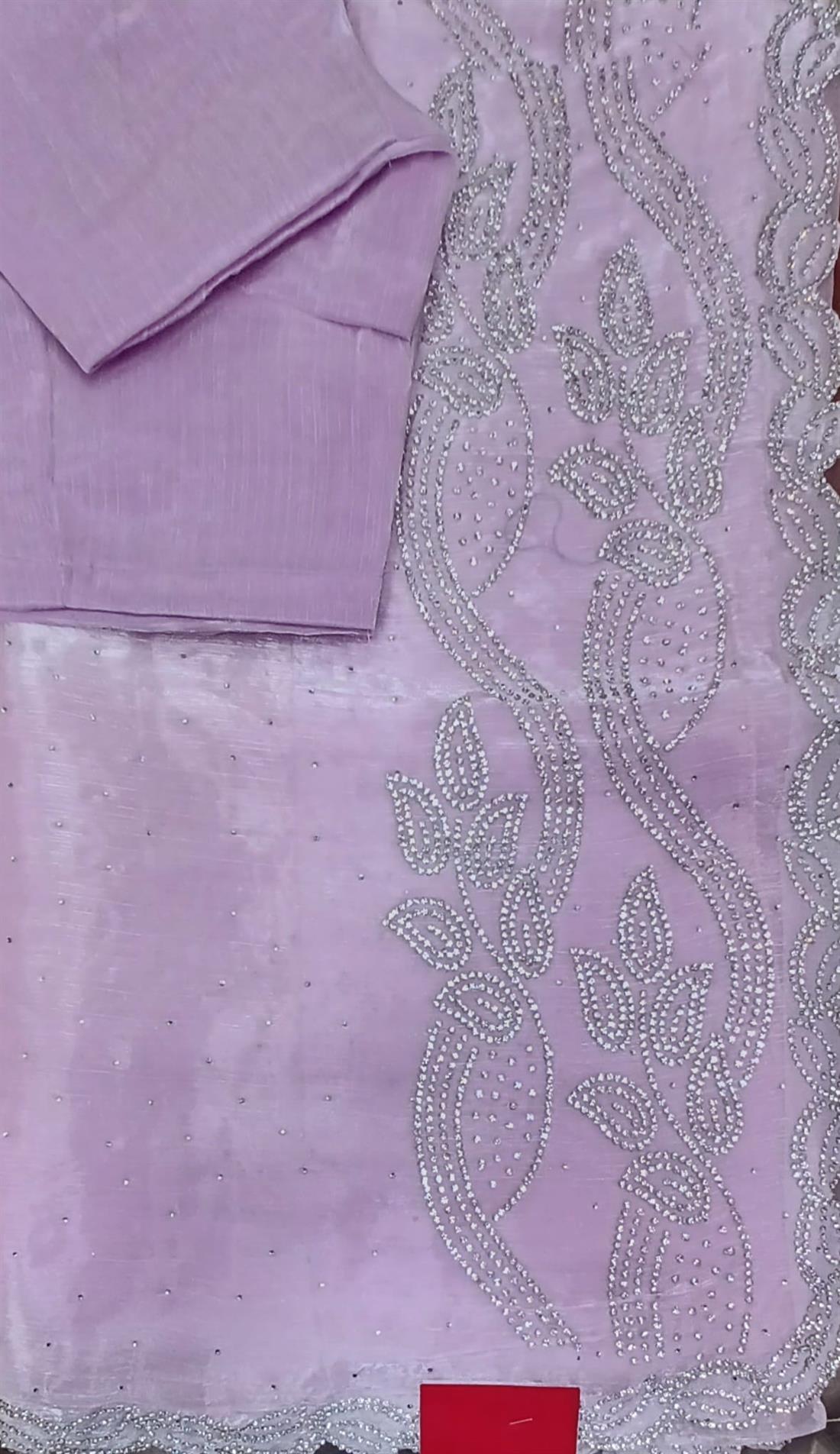 Lilac Stone Work Organza Sarees