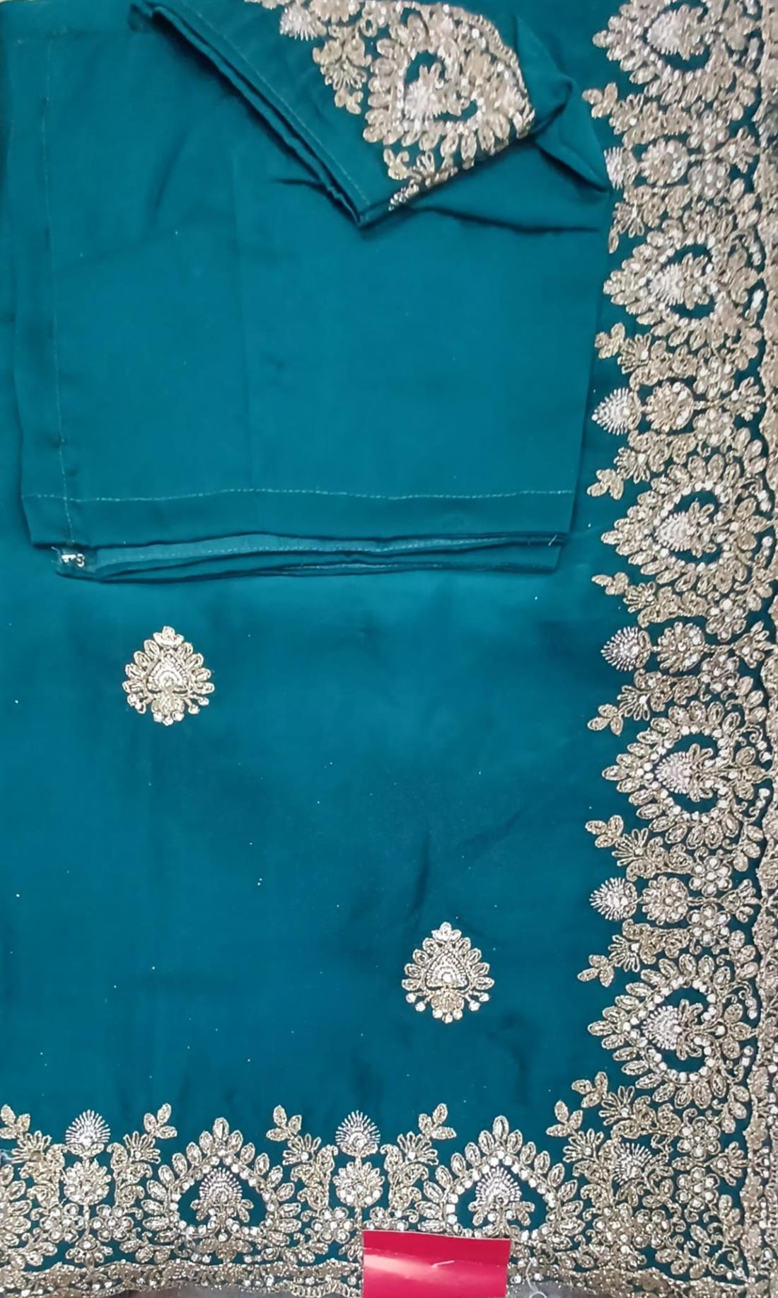 Teal Stone Work Silk Sarees