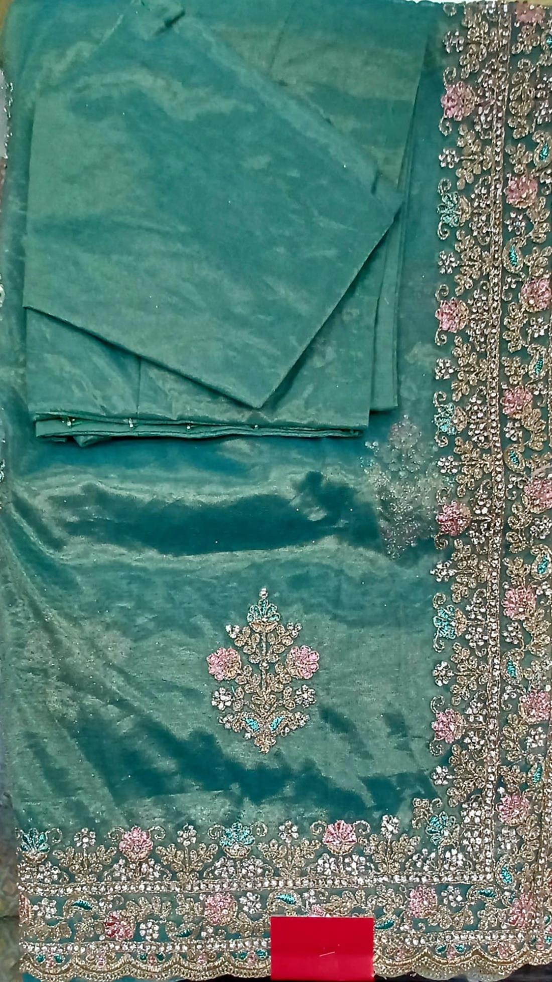 Tissue net saree with thread and stone works embroidary border.Its comes with readymade full 3quater sleeve blouse.Size10/12.
It is great to wear on partywear, weddings,and on most festive occasions like Diwali, Holi,and on Eid etc.
Product colour may slighltly vary due to photographic or the monitor display.
Dry clean only.