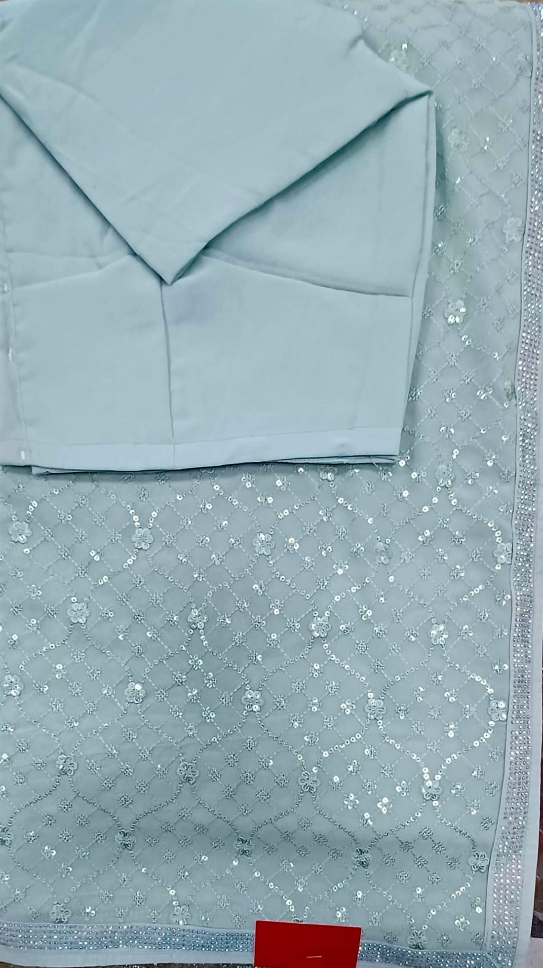 Mint Sequinned Georgette Sarees