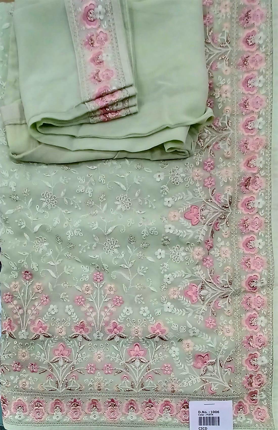 Pista Sequinned Georgette Sarees