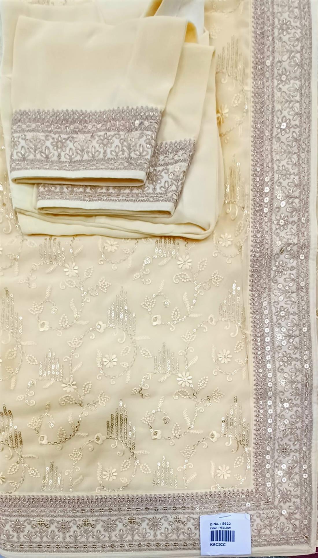 Light Yellow Sequinned Georgette Sarees