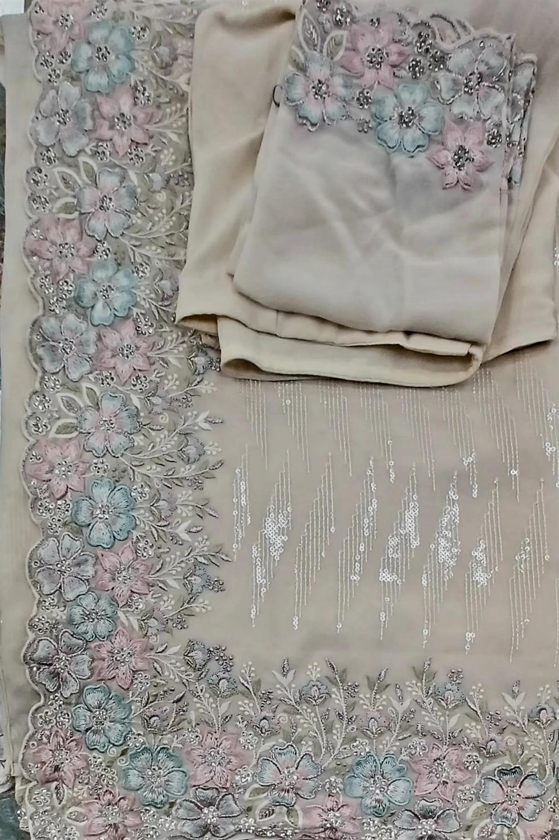 Cream Sequinned Georgette Sarees