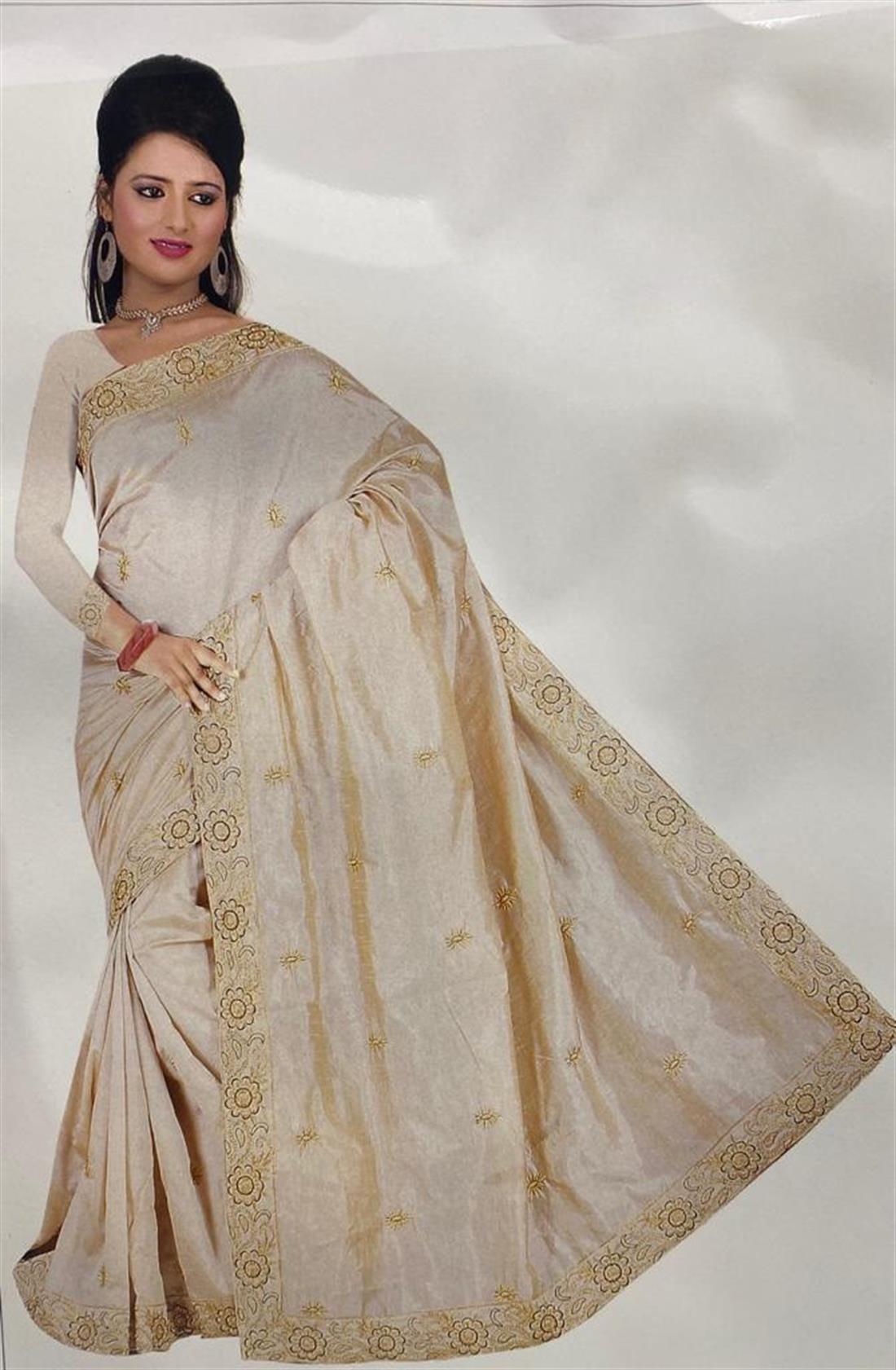 Beige Embroidered Silk Sarees