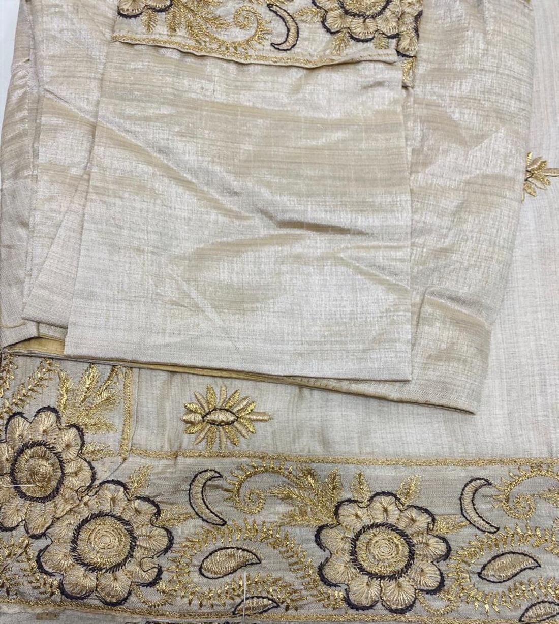 Beige Embroidered Silk Sarees