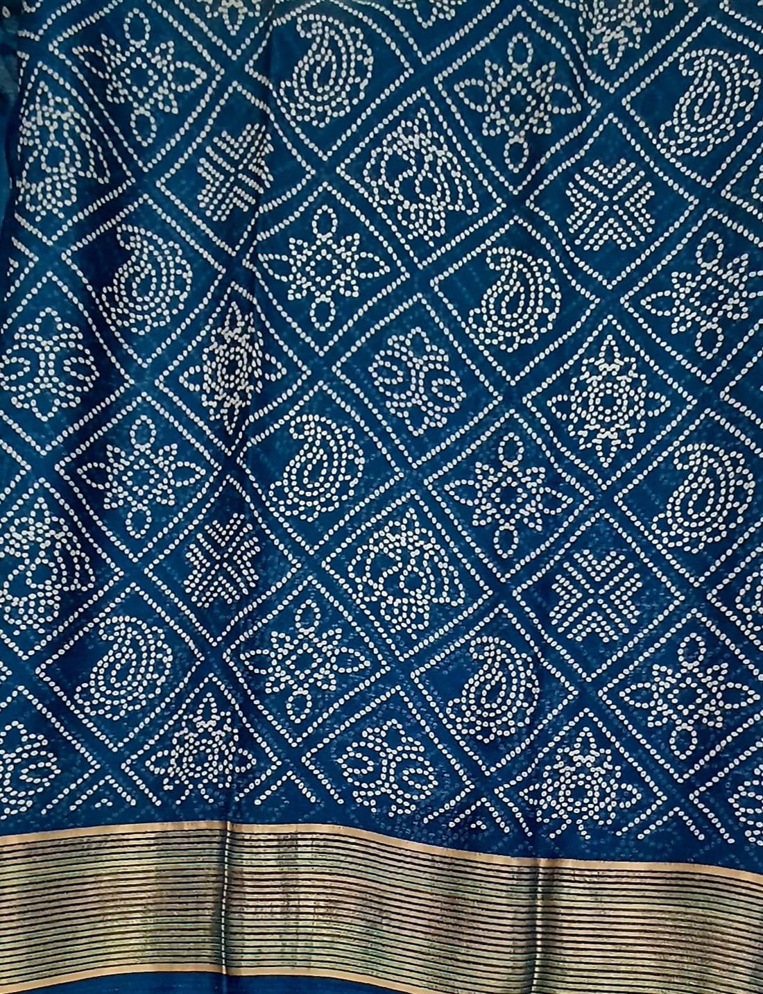 Dark Teal Chiffon Chunri Printed Saree