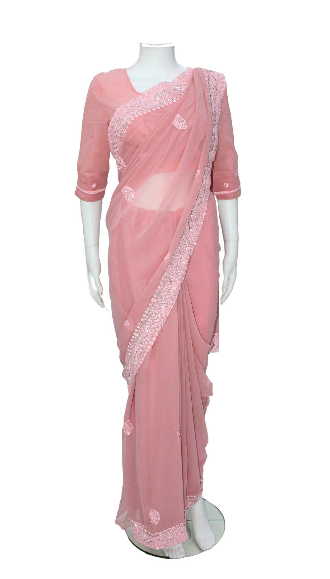 Mauve Stone Work Georgette Saree