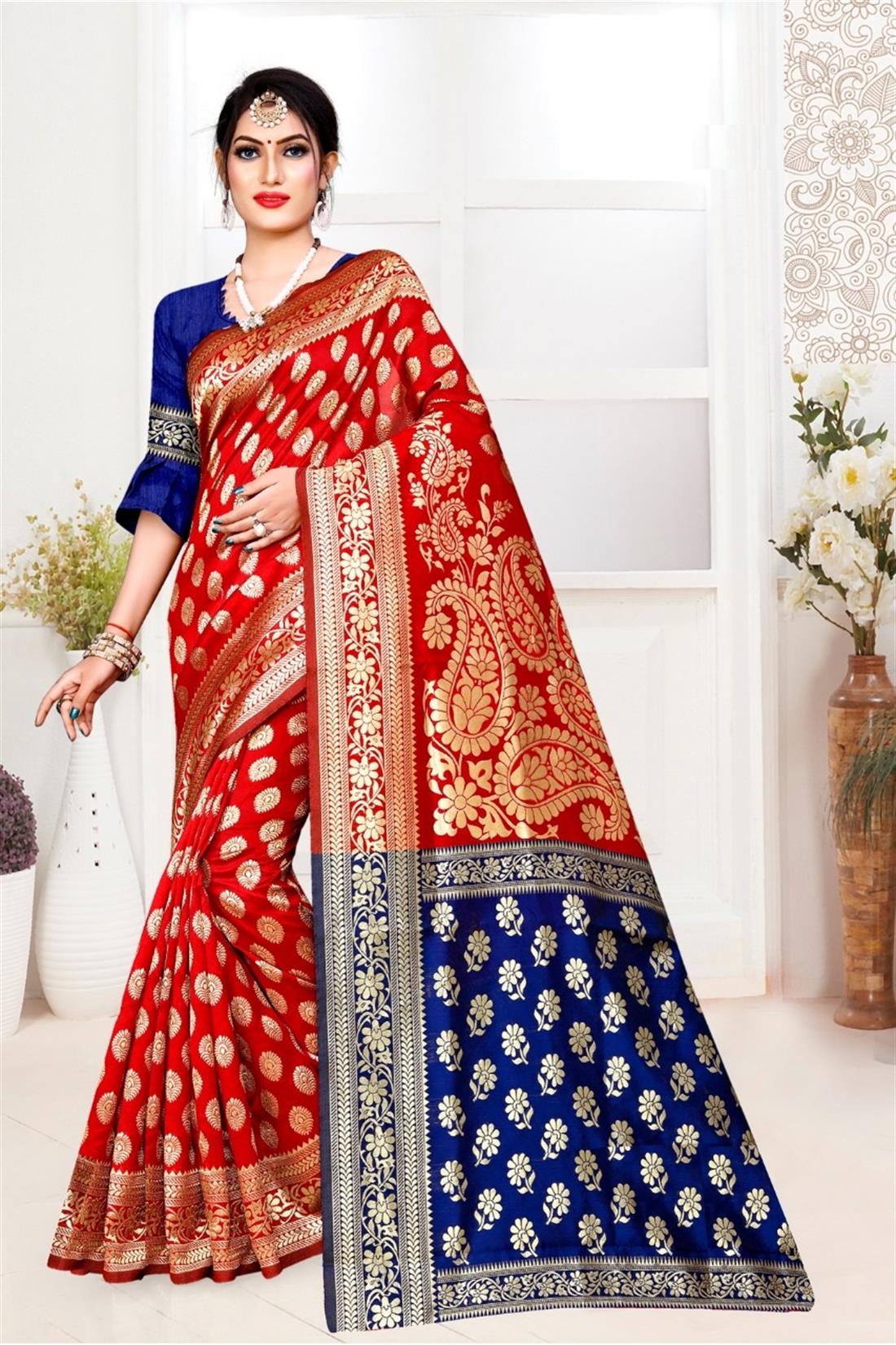 Red & Navy Blue Banarasi Sarees