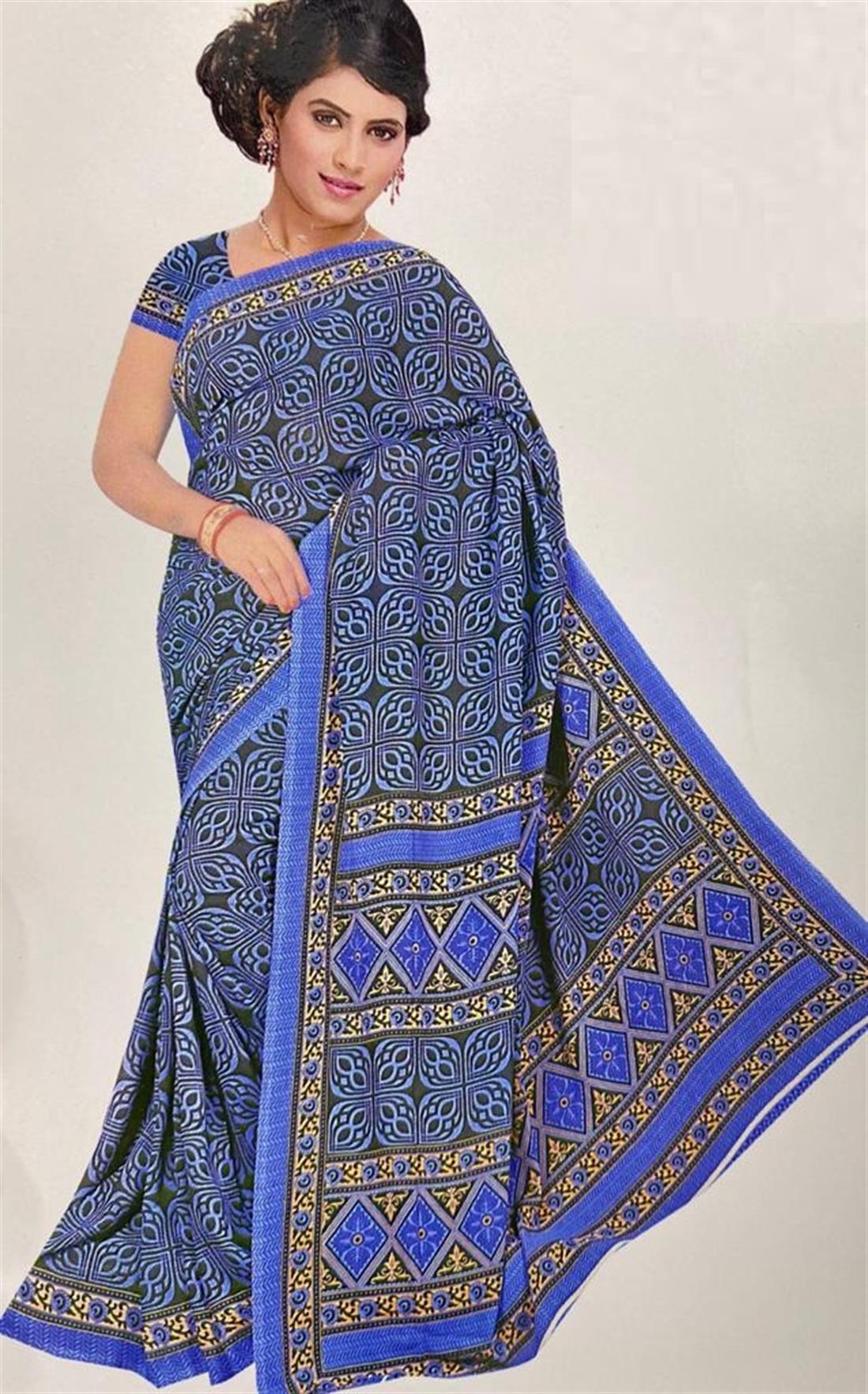 Blue & Black Digital Print Georgette Sarees