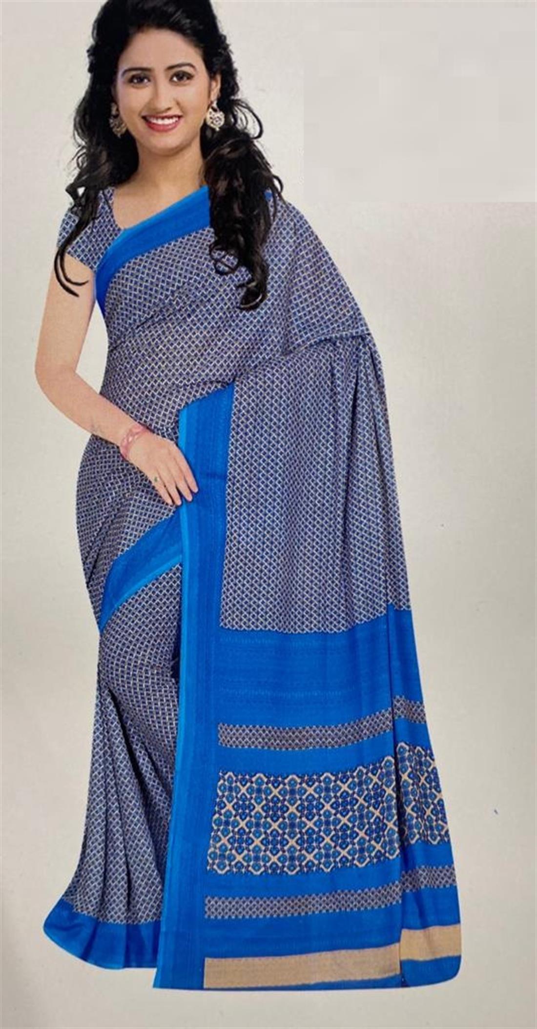 Royal Blue Digital Print Georgette Sarees