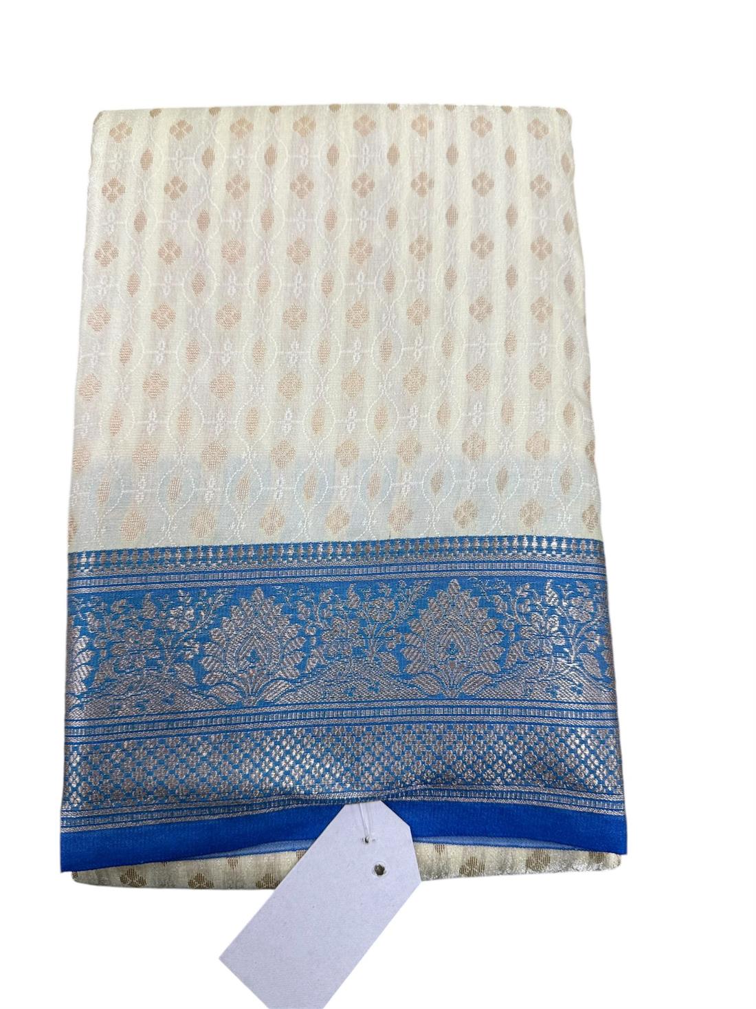 Cream & Blue Banarasi Sarees
