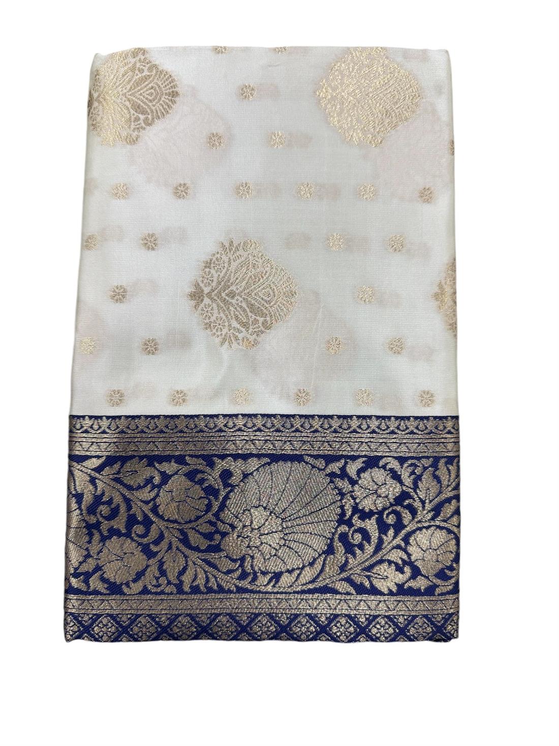 Cream & Navy Banarasi Sarees