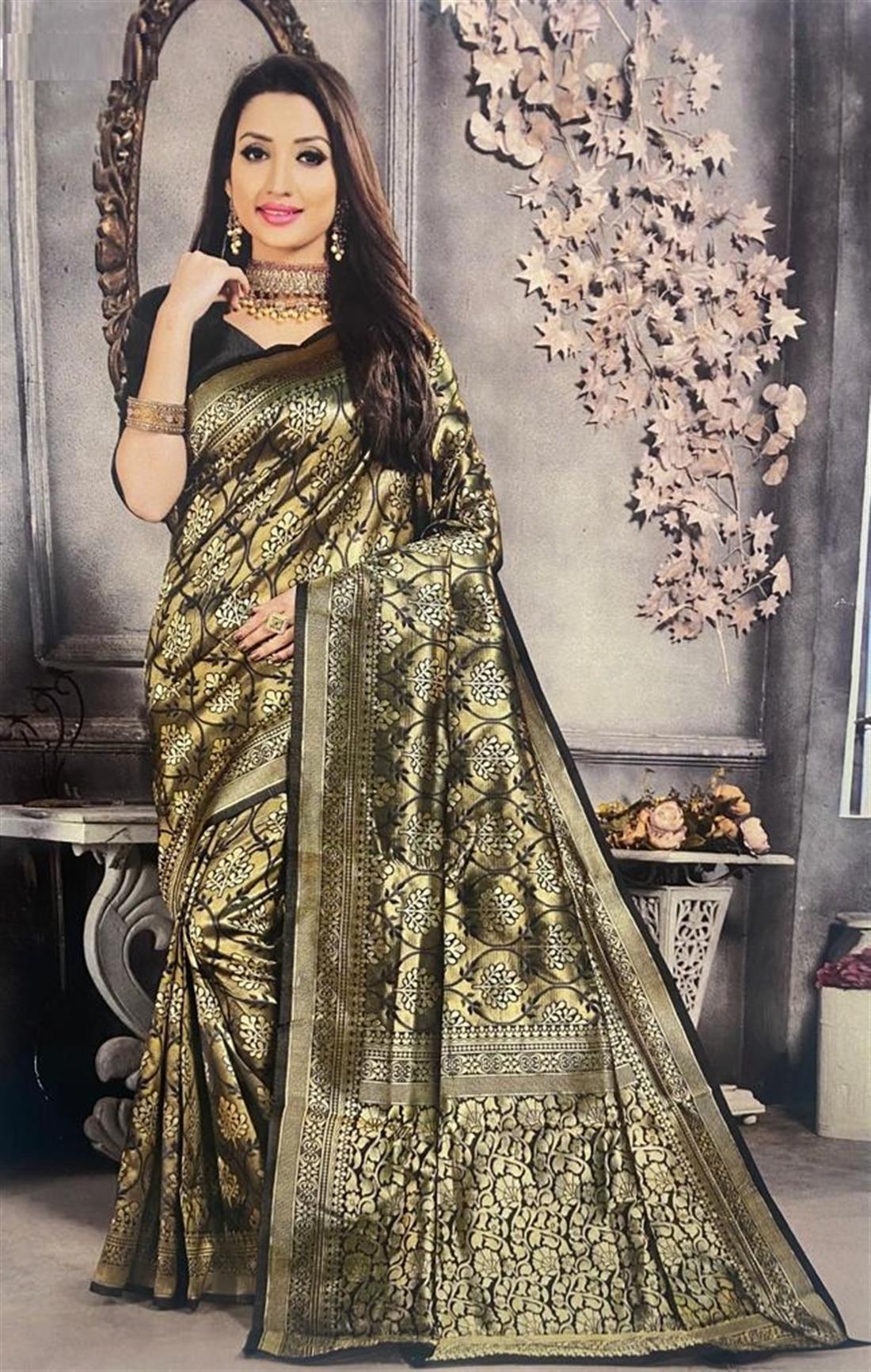 Black Banarasi Saree with Readymade Blouse
