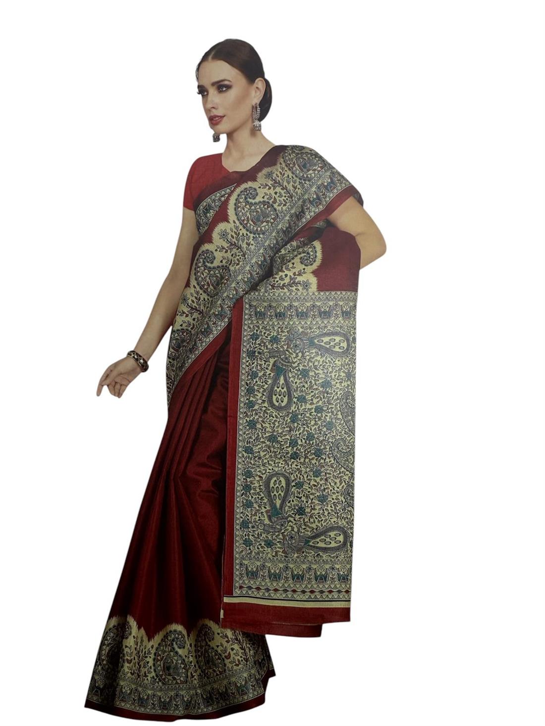 Maroon Printed Ladies Matka Silk Saree