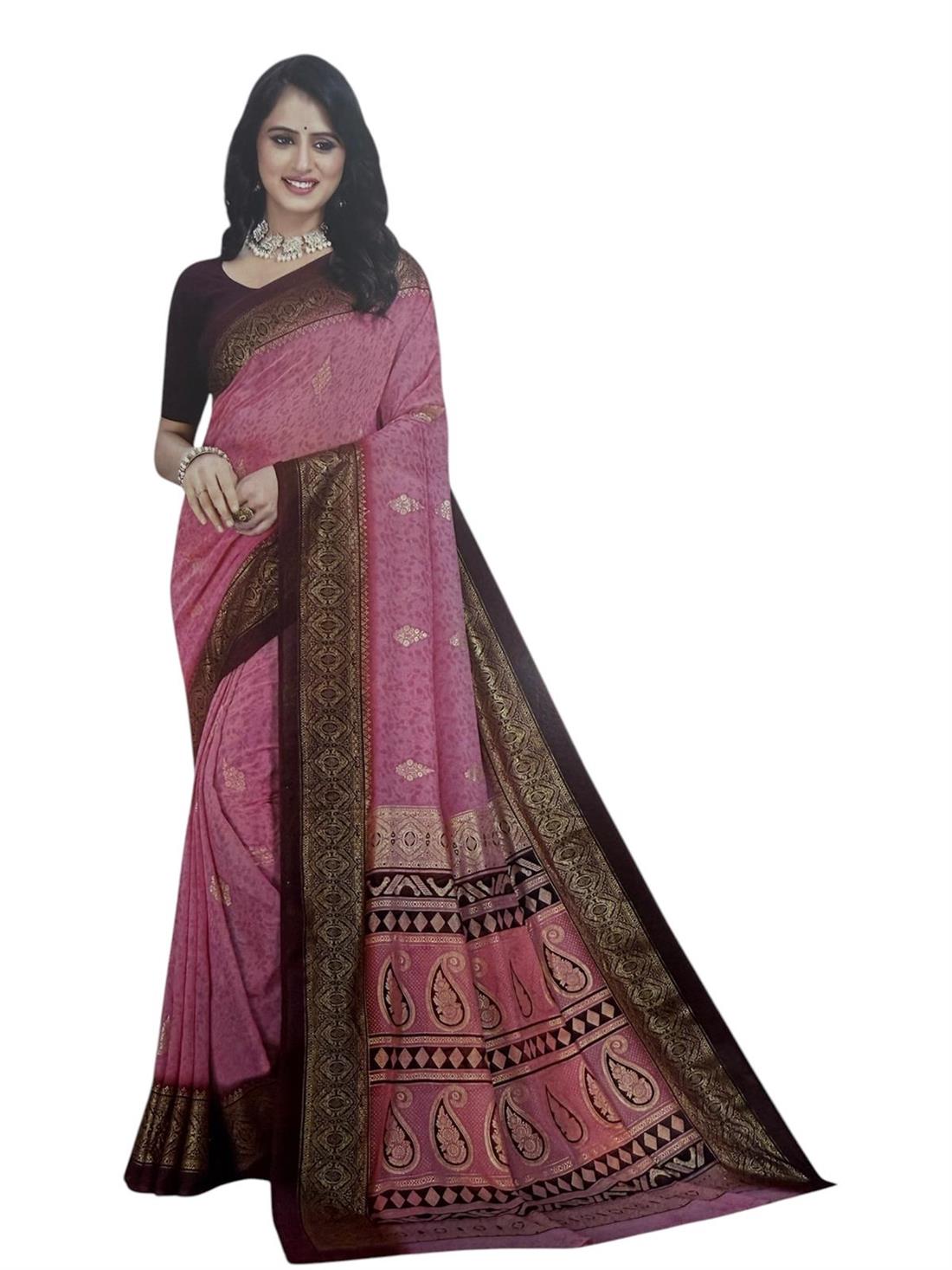 Pink Ladies Chiffon Printed Saree