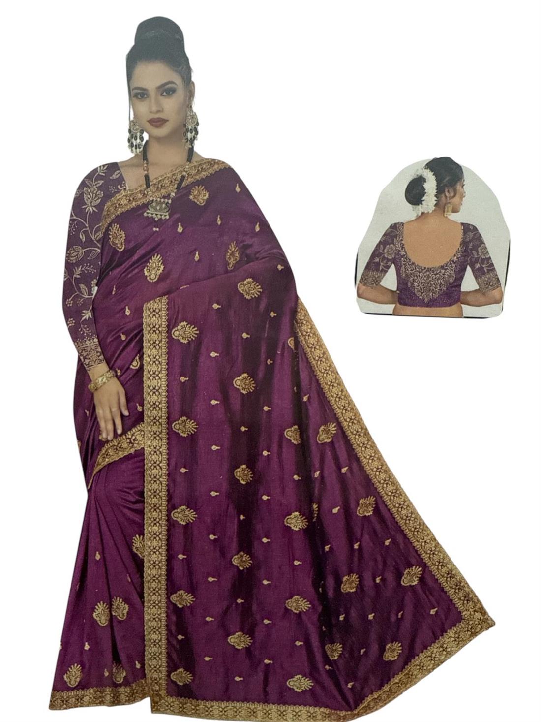 Purple Zari Ladies Satin Silk Saree