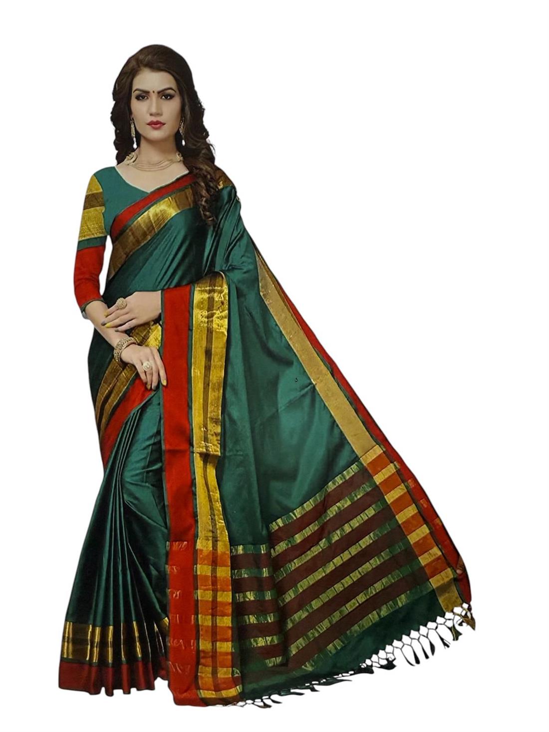 Green & Multicolour Silk Ladies Sharda Saree