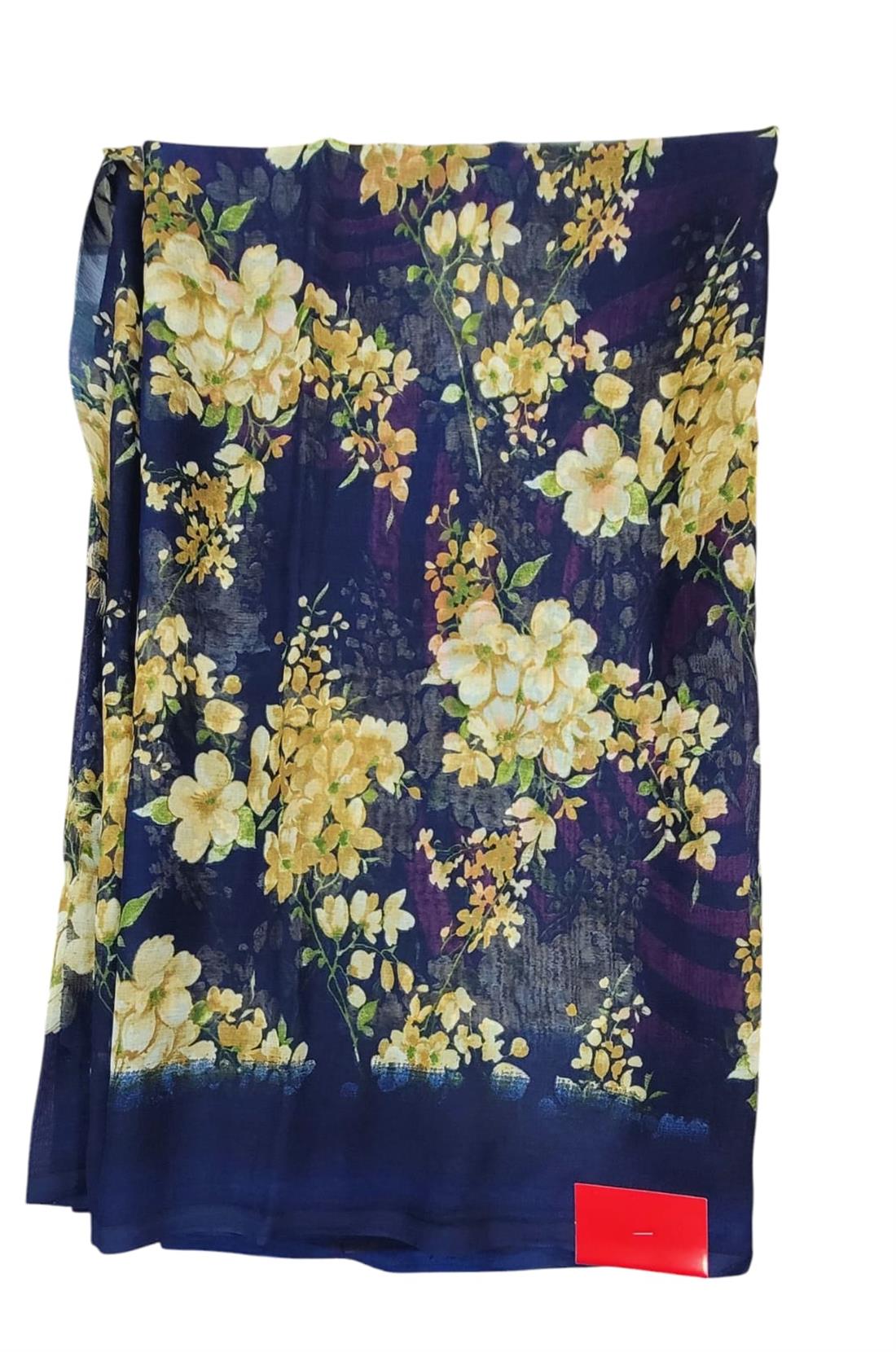 Navy Soft Georgette Printed Saree with Blouse Piece