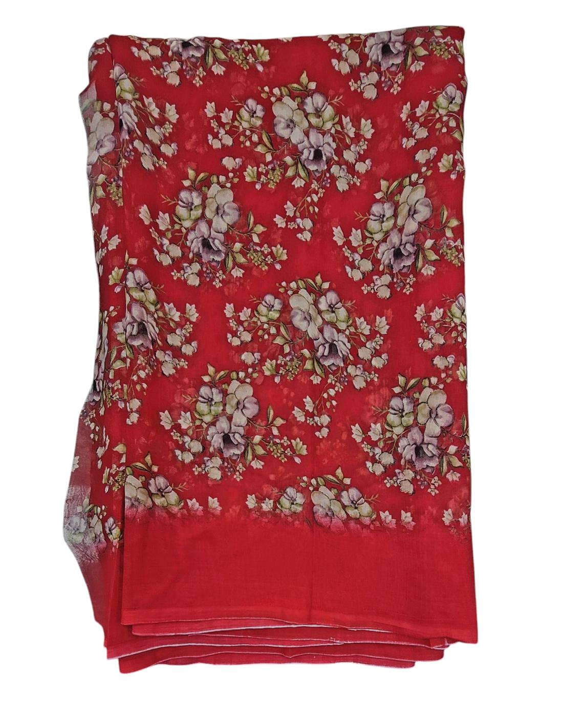 Maroon Soft Georgette Printed Saree with Blouse Piece