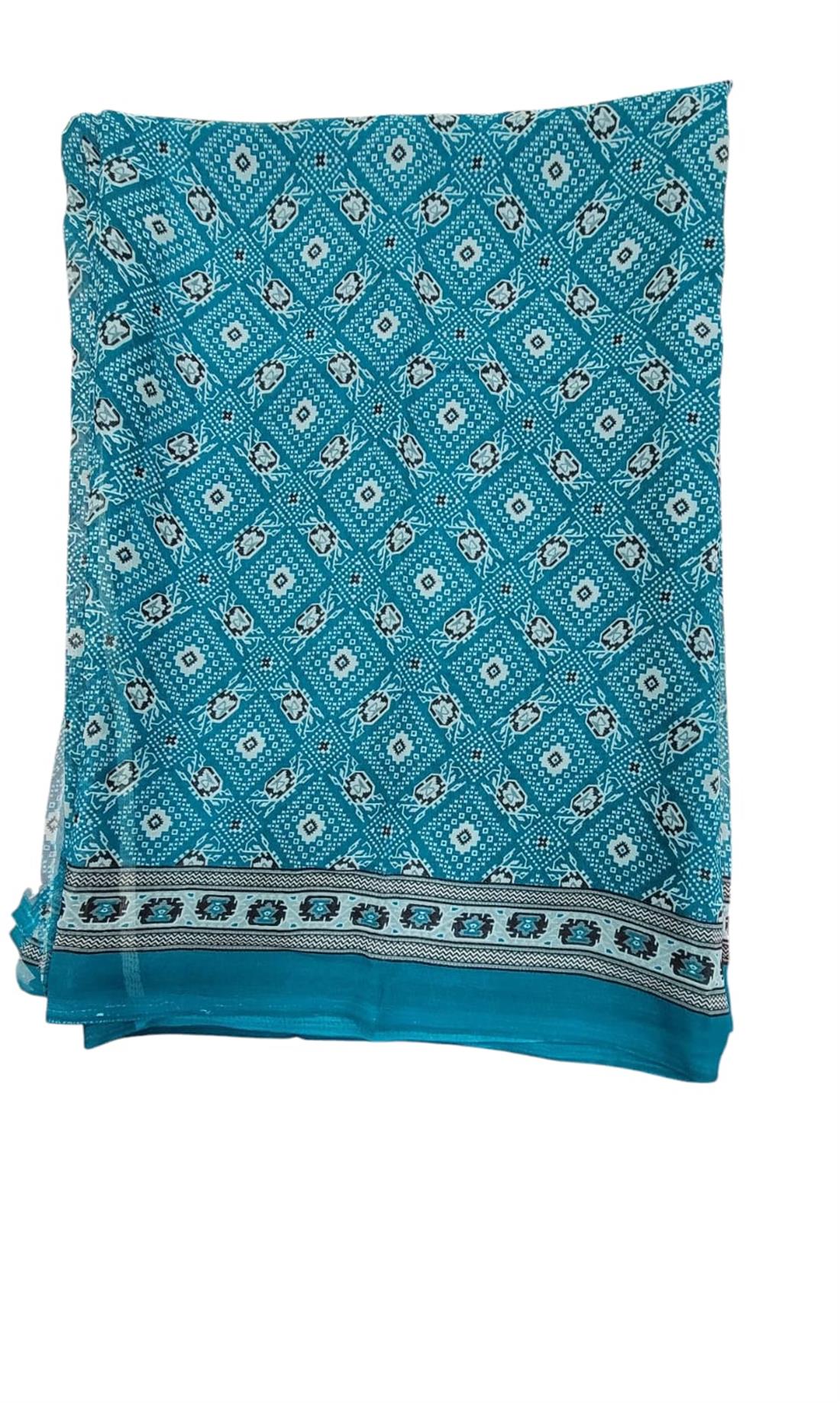 Blue Soft Georgette Printed Saree with Blouse Piece