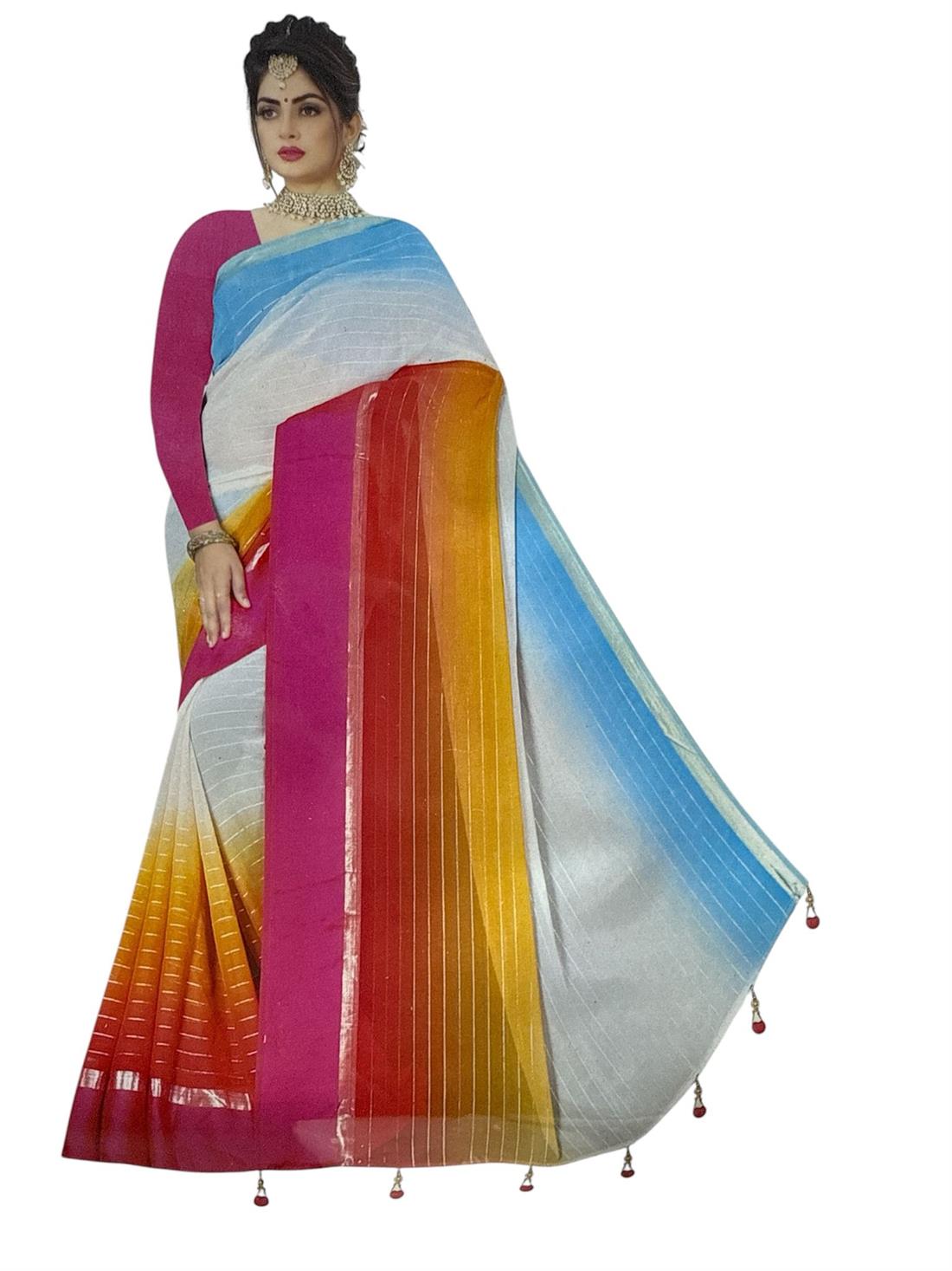 Pink & Multicolour Multicolour-Colour Faux Georgette Shaded Saree